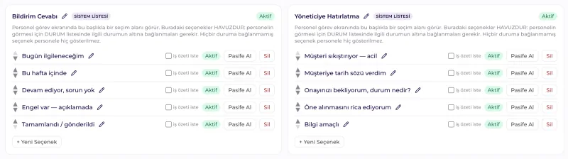 Görev takibi ayarları · Eşikler